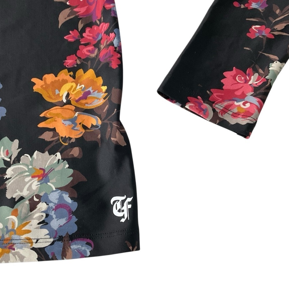 Twin Fantasy Black Floral Mock Neck Long Sleeve Top XS Italian Fabric - Picture 6 of 9